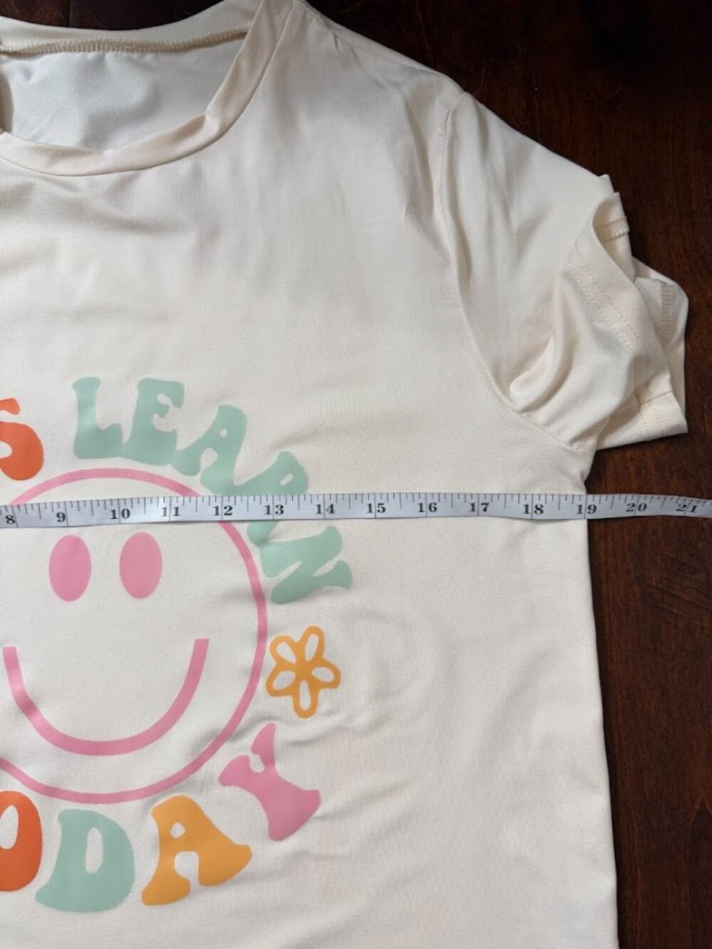 Smiley Face Graphic T-Shirt “Let’s Learn Today” Cream Tee Women Cute Casual - Picture 5 of 5